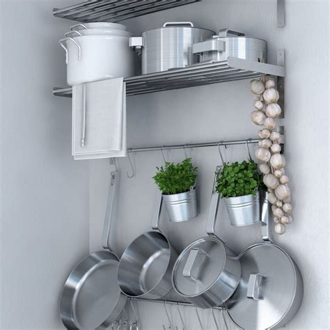 Buy Ikea Grundtal Stainless Steel Wall Shelf Rail And 15 Large Hooks Set Kitchen Storage And