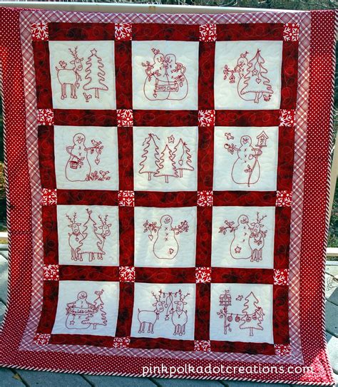 Stitched Redwork Quilt Pink Polka Dot Creations Redwork Embroidery