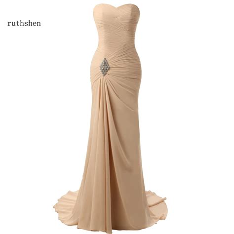 Ruthshen Charming Champagne Evening Dresses Mermaid Pleated Chiffon