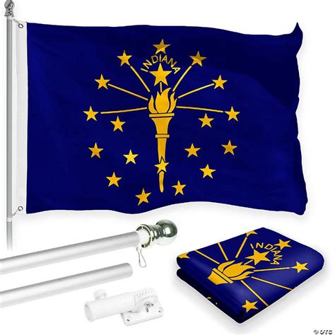 G128 Combo Pack 6 Feet Tangle Free Spinning Flagpole Silver Indiana In State Flag 3x5 Ft