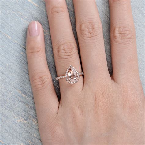 2ct Morganite Ring Pear Shaped Engagement Ring Rose Gold Etsy