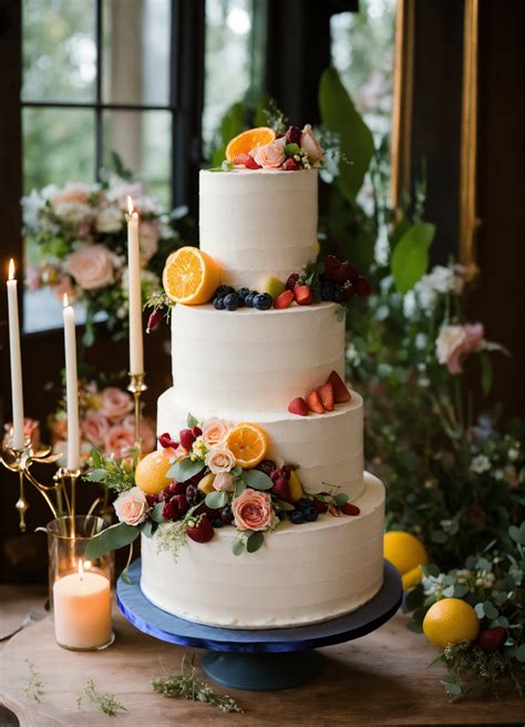 Lexica Romantic And Modern Wedding Cake With Ribbons Fruits And Flowers