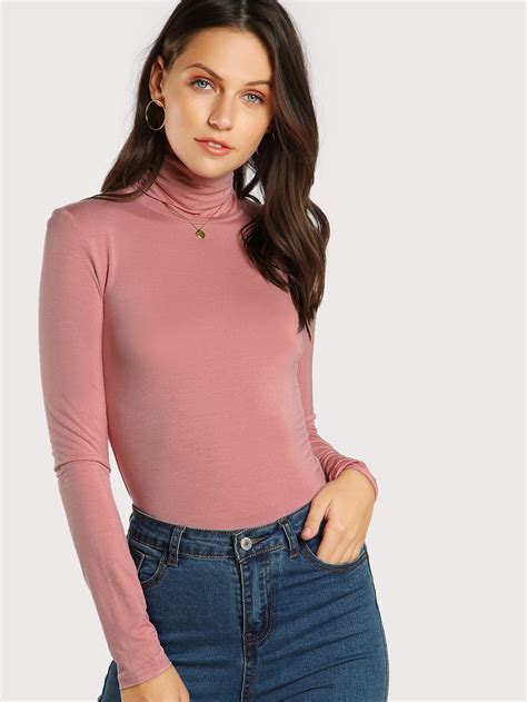 Turtleneck Slim Fit T Shirt Shein Sheinside