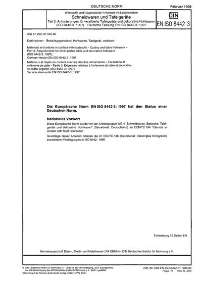 DIN EN ISO 8442 3 1998 DE Werkstoffe und Gegenstände in Kontakt mit