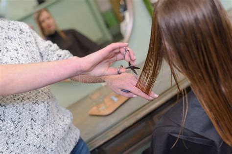 Woman Is Making Hair Cut In Salon Stock Photo Image Of Happy