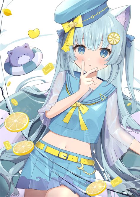 Safebooru 1girl Animal Ear Fluff Animal Ears Belt Blue Eyes Blue Hair