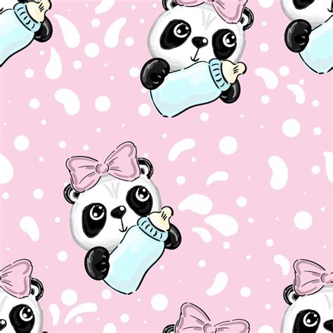 Premium Vector Cartoon Baby Newborn Girl Panda With Bottle Of Milk On