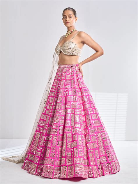 Fuchsia Mirror Work Lehenga Set Seema Gujral