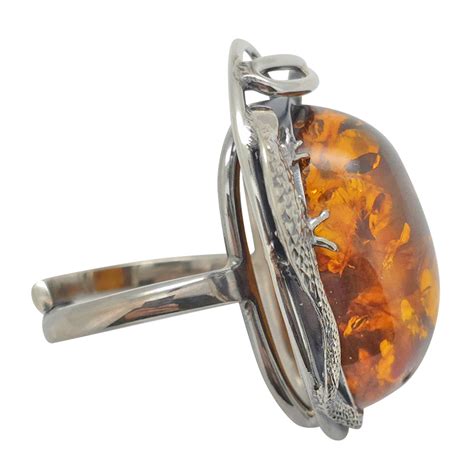 Cognac Amber Sterling Silver Lizard Adjustable Ring Amberman