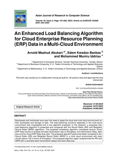 PDF An Enhanced Load Balancing Algorithm For Cloud Enterprise