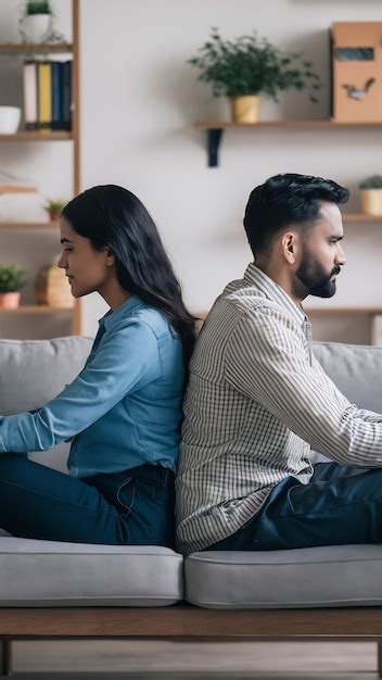 Indian Couple Sitting Back To Back On Couch At Home Upset Spouses