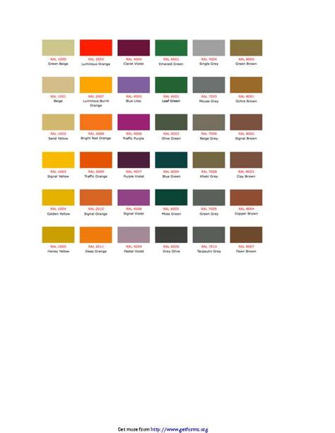 RAL Colour Chart 1 - download Color Chart for free PDF or Word