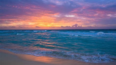 海浪海滩夕阳 风景高清墙纸预览