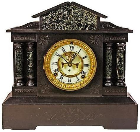 Ansonia Black Slate Mantle Clock With Marble Columns Clocks Marble