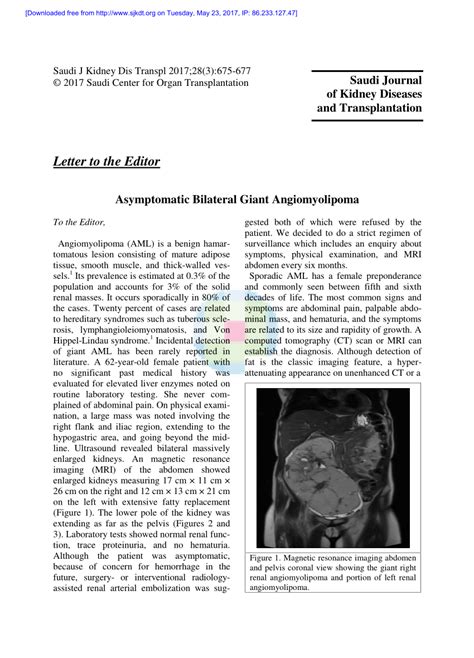 Pdf Asymptomatic Bilateral Giant Angiomyolipoma