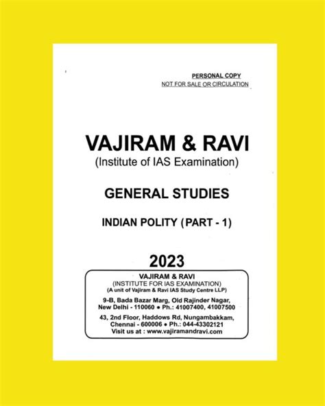 Vajiram And Ravi 2023 Yellow Books Indian Polity Part 1 Printed Notes 2023 Black And White