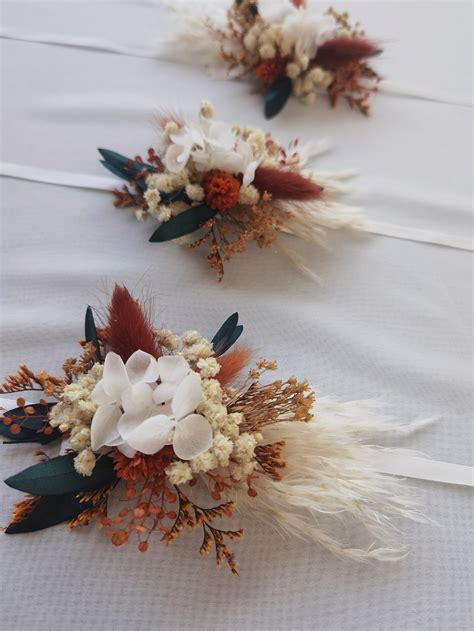 Pampas Grass Cream Boho Wrist Corsage Dried Rustic Flowers Etsy