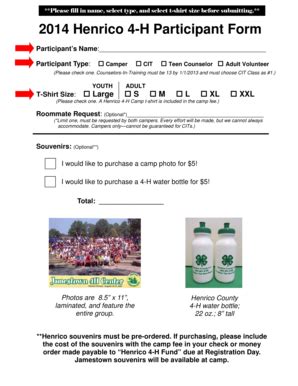 Fillable Online 2014 Henrico 4 H Participant Form Henrico County Fax