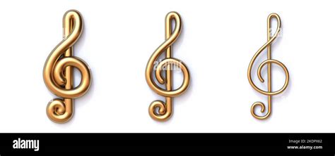 Set Of Three Golden Treble Clef 3d Rendering Illustration Isolated On White Background Stock