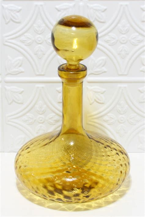 Genie Bottle Empoli Amber Glass Squat Decanter W Stopper Honeycomb 12 Vintage Ebay