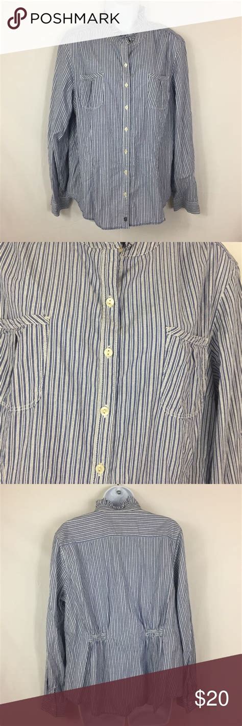 Tommy Hilfiger Striped And Ruffled Blouse Size Xl Blue White And