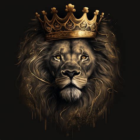 Black And Gold Lion As King With Crown True Hi Res Art Wall Art