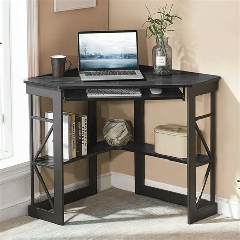 Vecelo Corner Desk With Keyboard Tray And Storage Shelves Corner