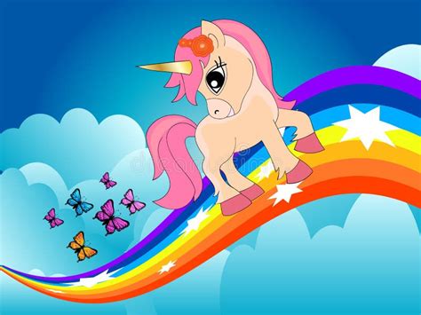 Arco Iris Lindo Del Unicornio En Las Nubes Ilustraci N Del Vector