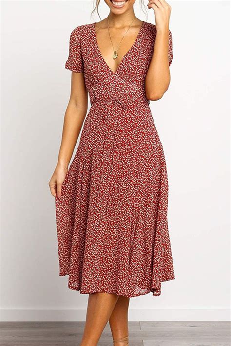 V Neck Midi Dress Red Midi Dress New Dress A Line Dress Womens