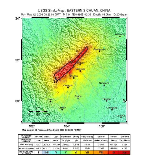 May 12, 2008 Sichuan earthquake Shake Map (courtesy USGS, 2013). Table... | Download Scientific ...