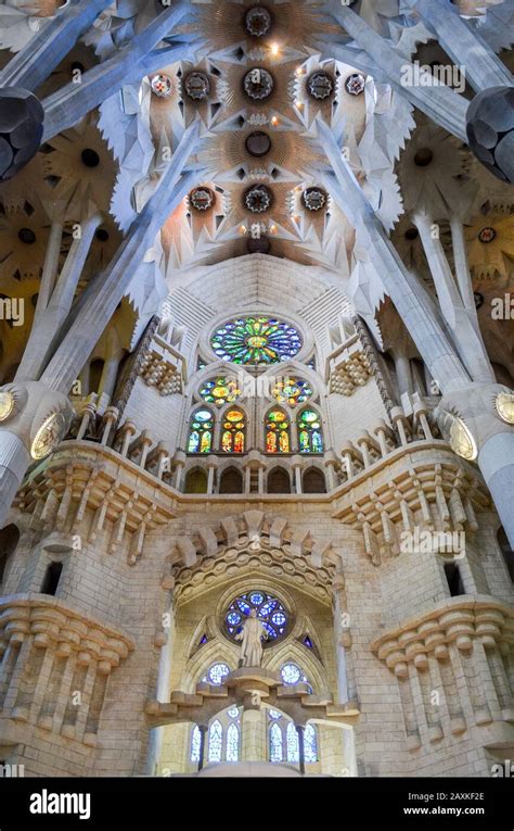 Low Angle Interior View Of Vaulting Sagrada Familia Barcelona