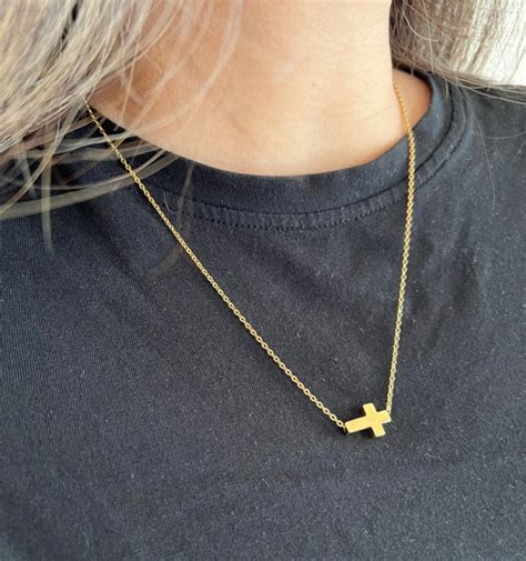 18K Gold Cross Necklace Water And Tarnish Resistant Etsy