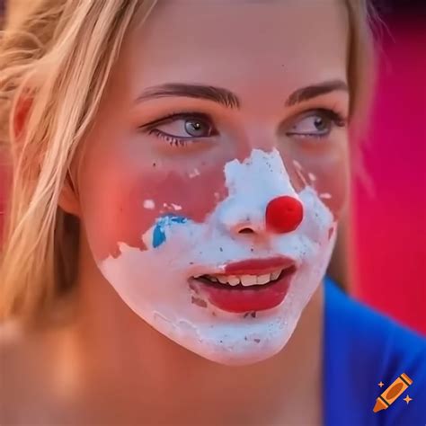 Blonde Woman With Clown Nose Covered In Shaving Foam On Craiyon