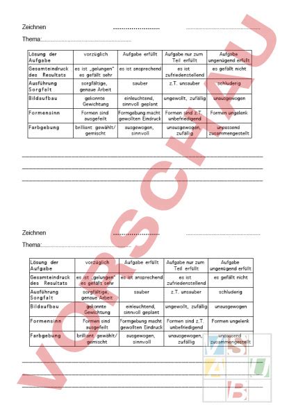 Arbeitsblatt Bewertungsraster Bildnerisches Gestalten Gemischte Themen