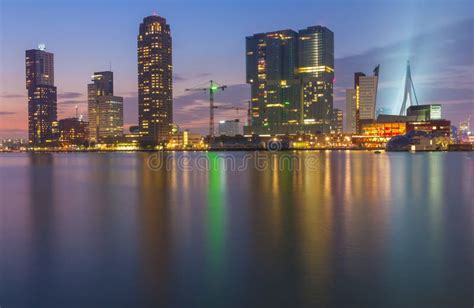 Skyline of Rotterdam after Sunset Editorial Photography - Image of ...