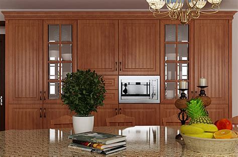 Kenya Cherry Wood Grain Pvc Kitchen Cabinet Oppein