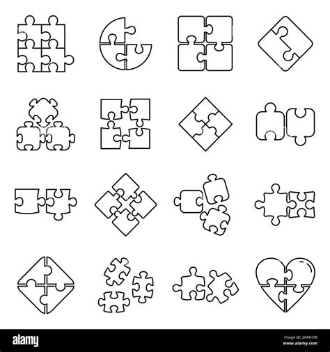 Puzzle Pieces Icons Set Outline Set Of Puzzle Pieces Vector Icons For