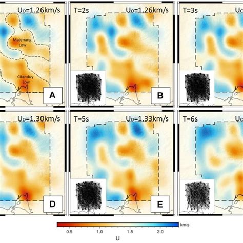 A F The Rayleigh Wave Group Velocity Map At Periods S To S The Ray