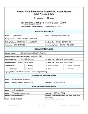 Fillable Online 1 PREA AUDIT REPORT Interim Final Canyon County Fax