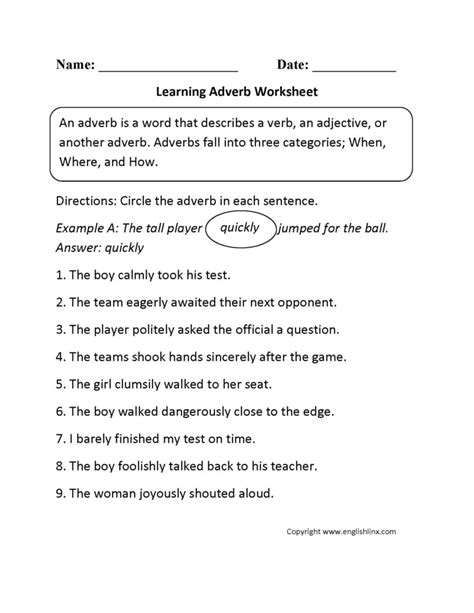 Adverb Clause Worksheet Th Grade Adverbworksheets Net