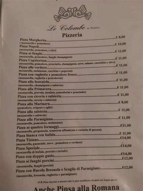 Menu Da Le Colombe Da Tiziano Ristorante Rocca Priora