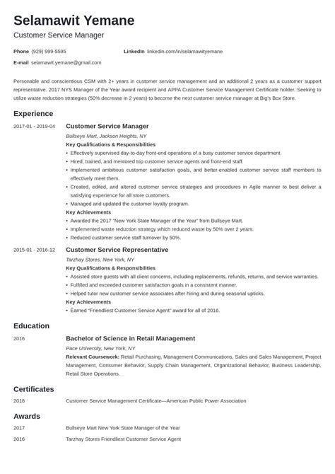 Customer Service Manager Resume Sample for 2025