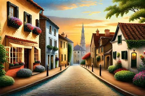 an oil painting of a street in europe. AI-Generated 33399584 Stock ...