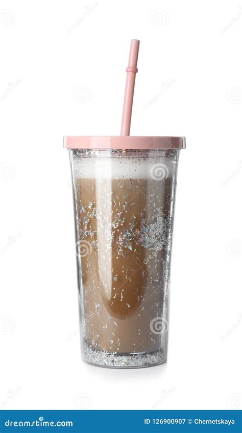 Glitter Coffee Tumbler with Straw Isolated Stock Image - Image of ...