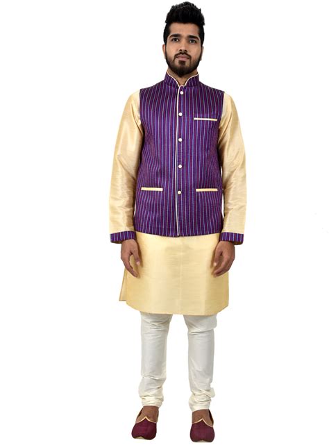 Cream Art Silk Readymade Kurta Pajama With Jacket 113451