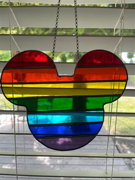 Mickey Mouse Inspired Rainbow Stained Glass 8x7 Inch Stained Etsy