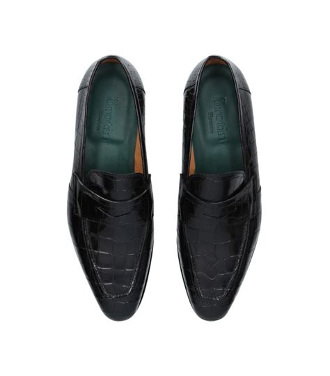 Mens Brotini Black Crocodile Leather Penny Loafers Harrods Uk