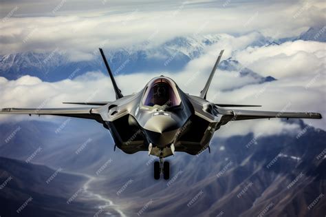 Premium AI Image | one F35 stealth fighter flew in the air