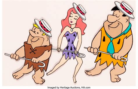 The Flintstones Fred And Barney With Ann Margrock Production Cel Hanna Barbera 1963