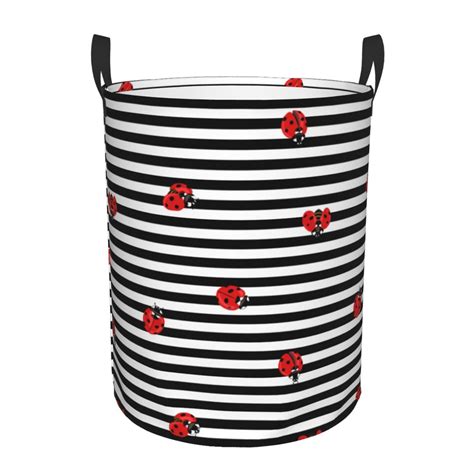 Haiem Ladybugs On Black And White Striped Leather Dirty Clothes Laundry